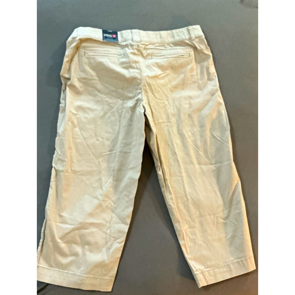 Intro Women's Petite 12P Beige Twill Stretch Cropped Straight Leg Pants